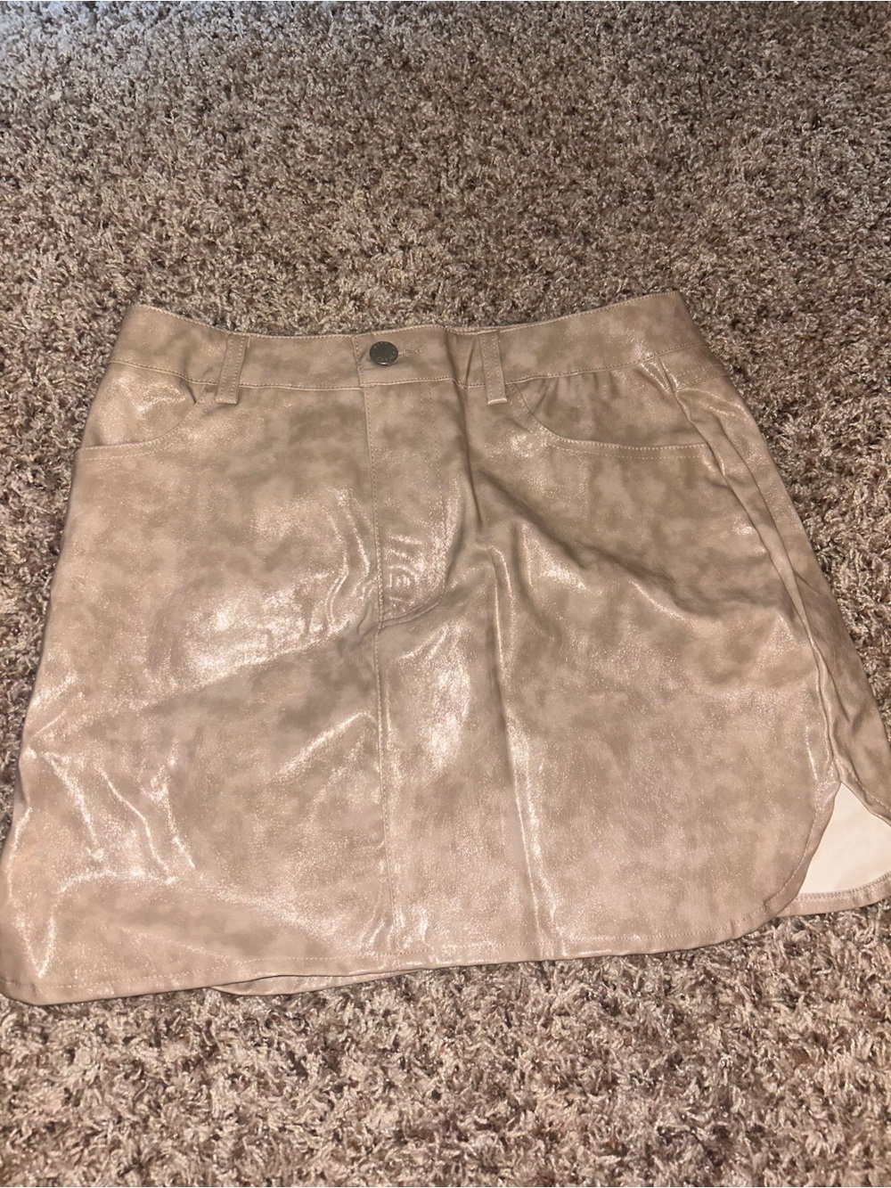 Beige Shimmery Faux-Leather Mini Skirt